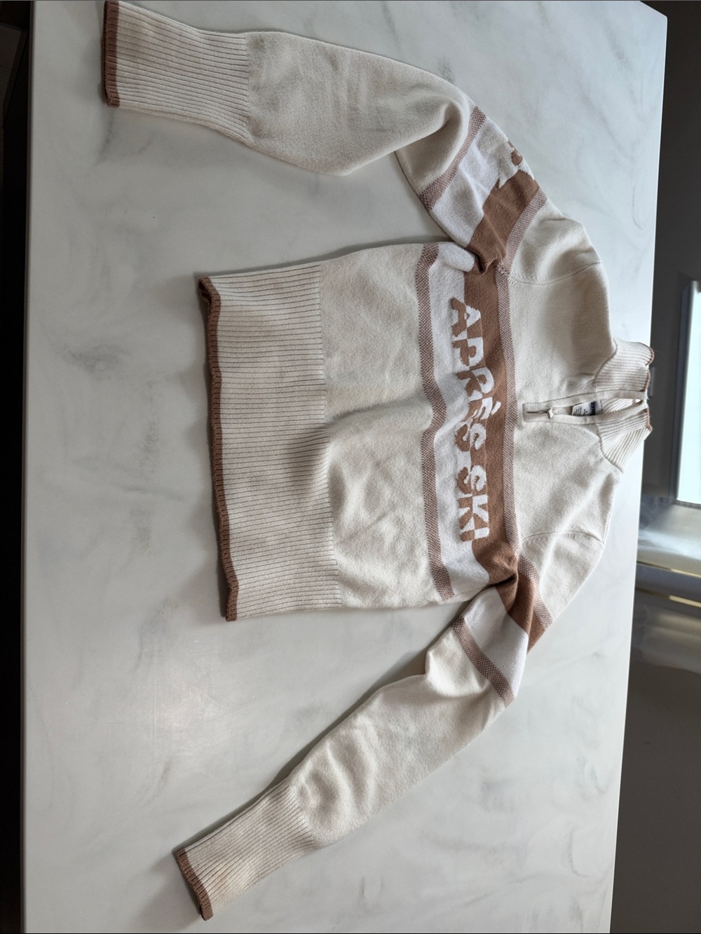 Pink Aprés Ski Cream and Brown Half-Zip Sweater